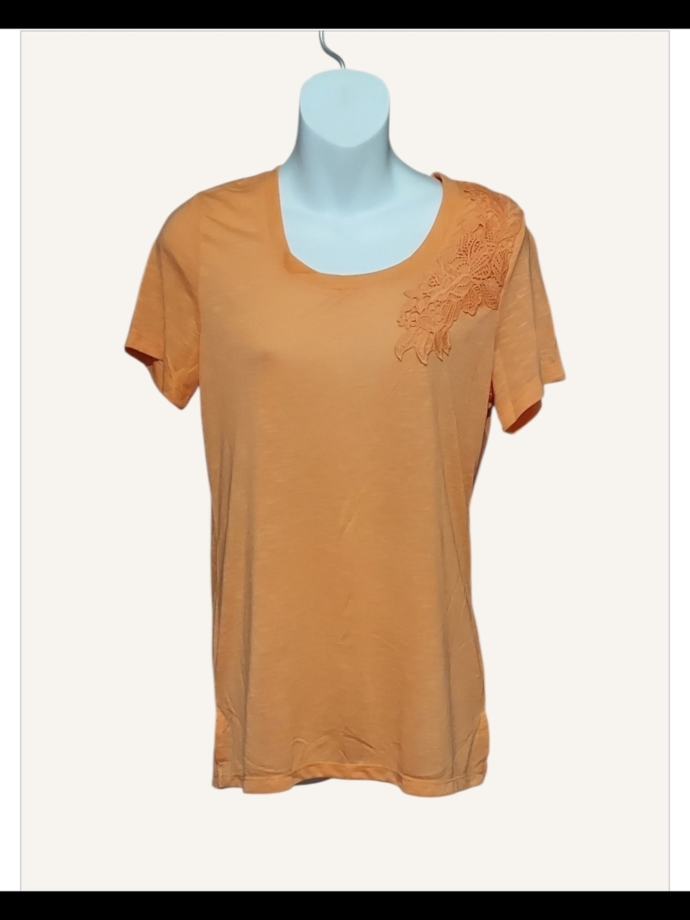 NWT Karen Brooks Scoop Neck Tee with Shoulder Lace Detail - Pink Sherbert SM